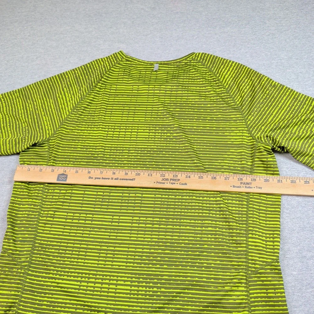 Nike Miler Running Shirt Mens Large Lime Green Striped Dri-FIT 619393-367